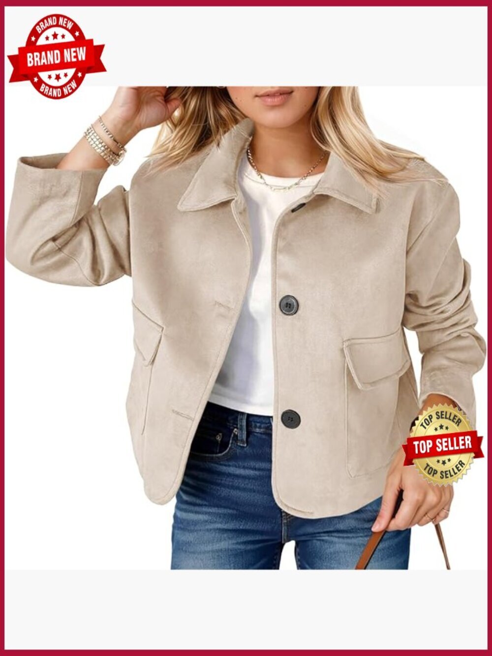 Faux Suede Cropped Jacket Button Down Vintage Coat